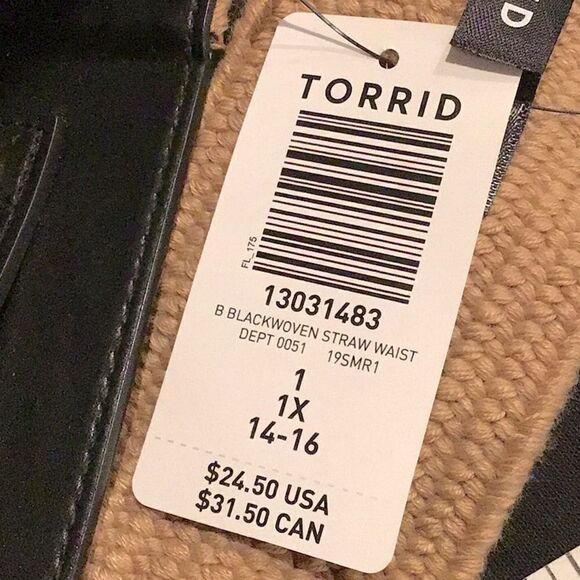 Torrid Black Leather Tan Woven Stretch Belt with Wood Circle NEW - Picture 6 of 8